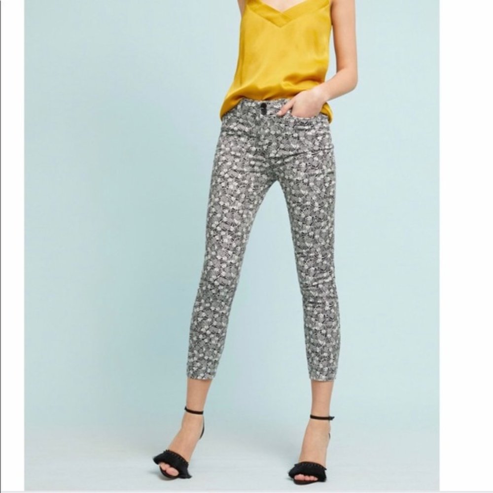 ANTHROPOLOGIE Black White Pineapple Print Bowery Ankle Crop Pants Size‎ 8
